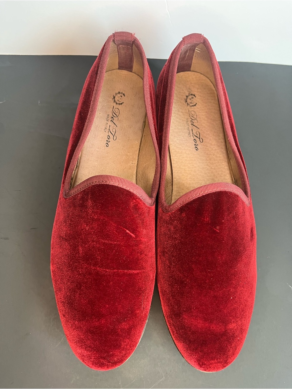 Del Toro Velvet Slip-On Loafers Oxblood Red